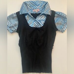 Y2K Star City Knits sweater and built in polka dot blouse